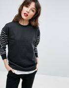 Asos Sweatshirt With Stripe Sleeves - Multi