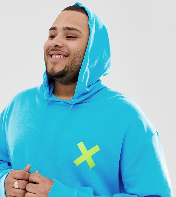 Collusion Plus Hoodie With Back Print In Blue
