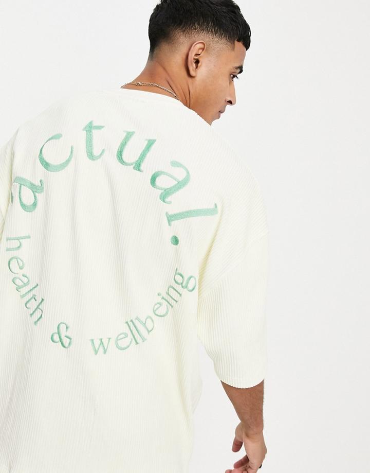 Asos Actual Oversized T-shirt In Cord With Health & Wellbeing Logo Back Embroidery In Cream-white