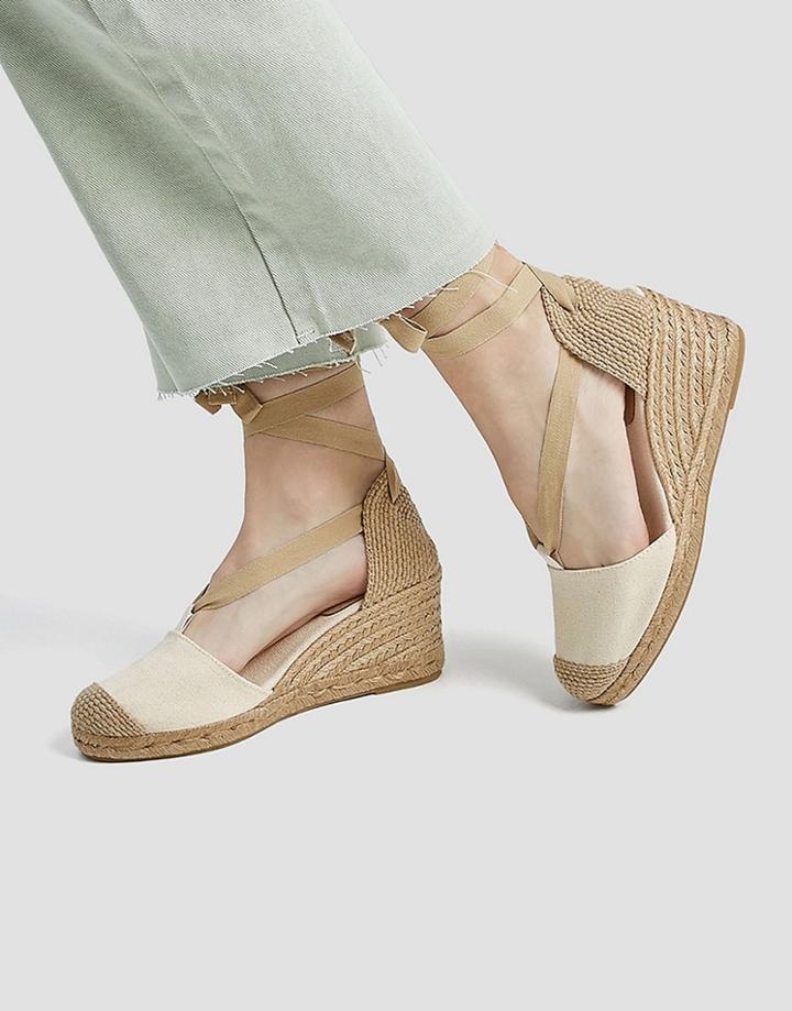Pull & Bear Heeled Espadrille Tie Up Shoes In Khaki-green