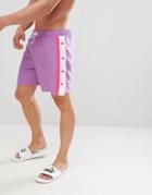 Asos Design Swim Shorts In Lilac & Pink With Popper Detail In Mid Length - Purple