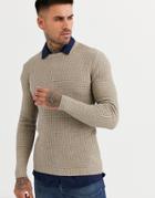 Asos Design Muscle Fit Textured Sweater In Tan