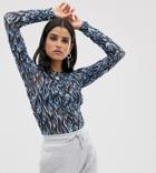 Collusion Tall Mesh Ruched Top In Flame Print - Multi