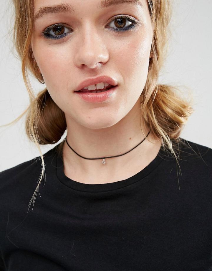 Asos Cord Star Charm Choker Necklace - Silver