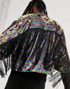 Urban Threads Festival Rainbow Sequin Fringed Jacket - Multi