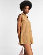 Pull & Bear Linen Romper In Rust-brown