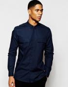 Asos Military Shirt In Navy With Long Sleeves - Navy