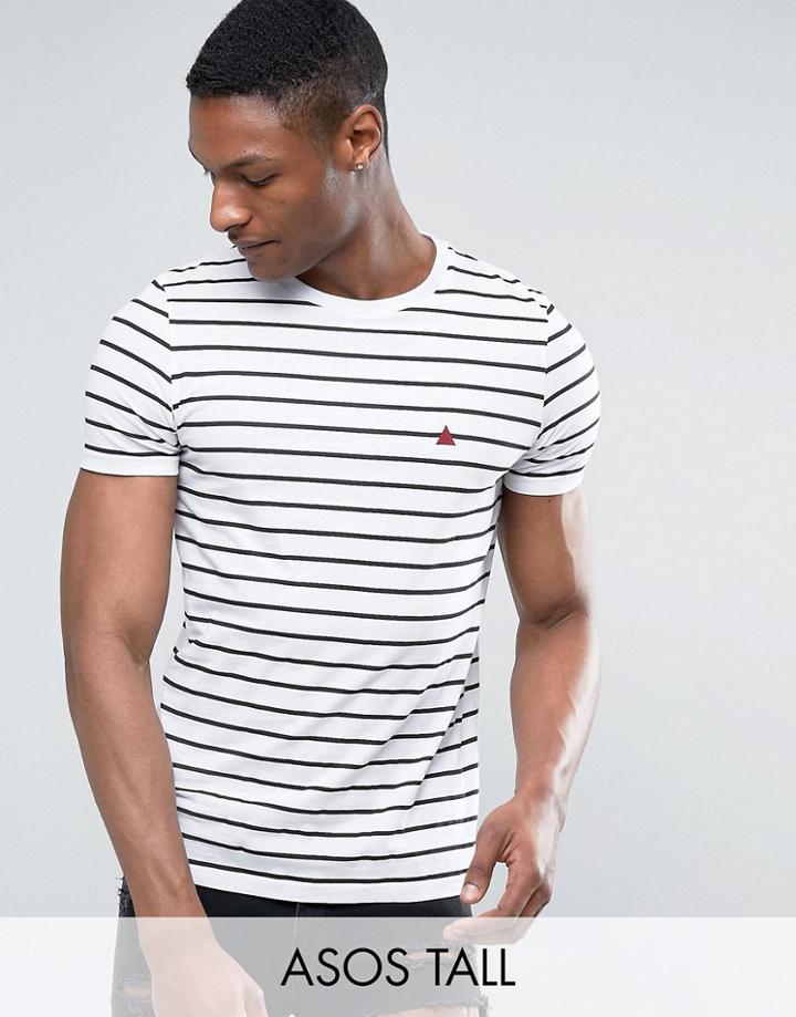 Asos Tall Standard Stripe T-shirt With Logo - White