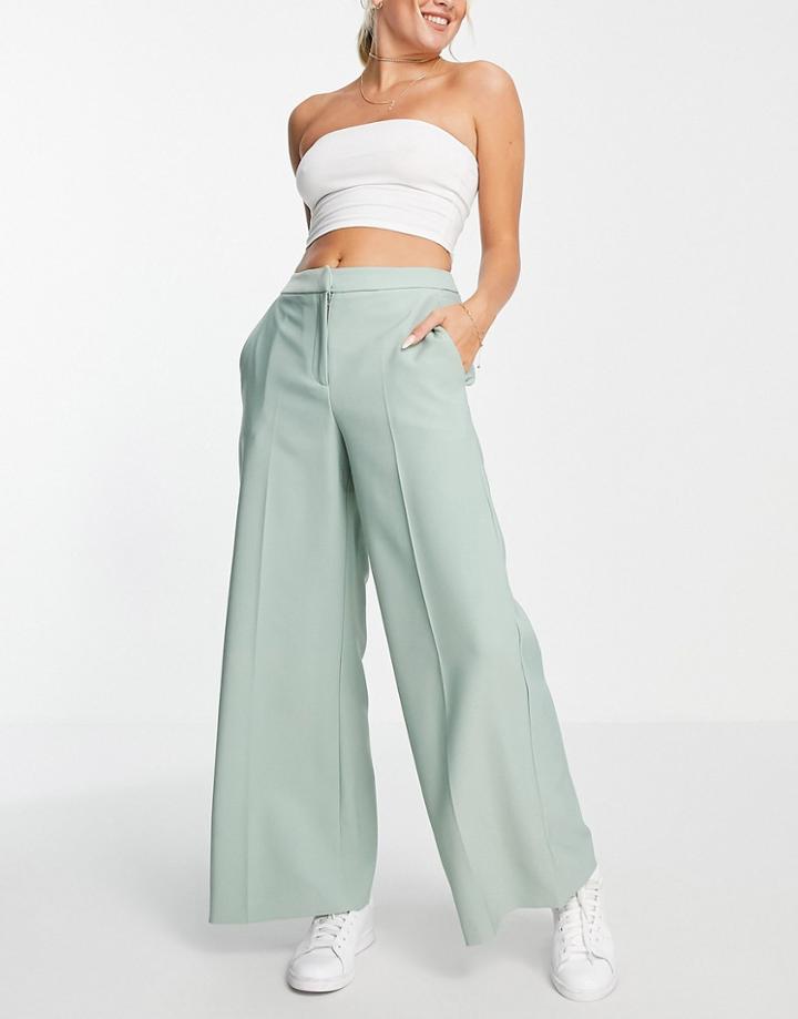 Closet London Slouchy Wide Leg Pants In Sage-green
