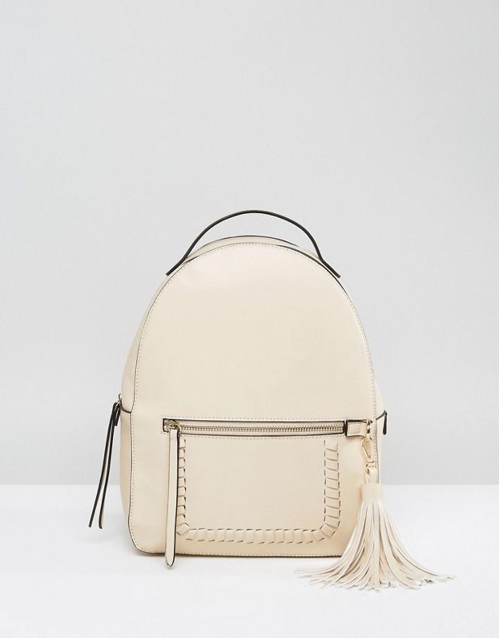 Park Lane Structured Backpack With Tassel - Cream