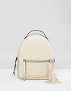 Park Lane Structured Backpack With Tassel - Cream