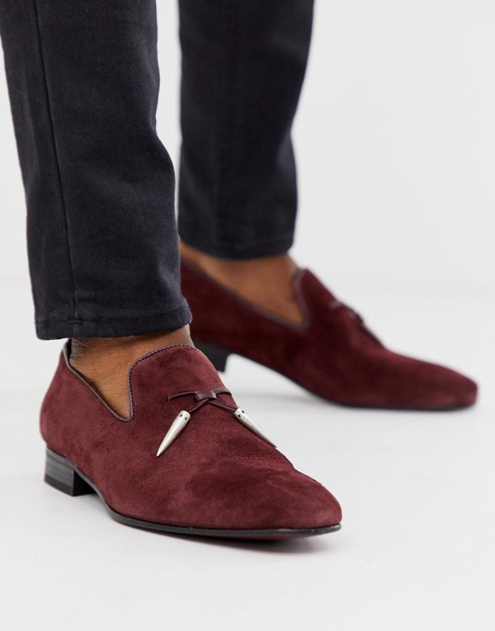 Jeffery West Jung Tassel Loafers In Burgundy Suede - Red