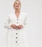 Asos Design Maternity Broderie Button Through Tiered Smock Mini Dress - White