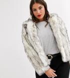 Asos Design Hooded Faux Fur Jacket In White