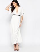 Twin Sister Maxi Dress With Kimono Sleeves And Gold Bar Belt - Cream