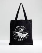 Asos Tote Bag With Japanese Print In Black - Black