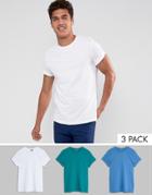Asos T-shirt With Roll Sleeve 3 Pack Save - Multi