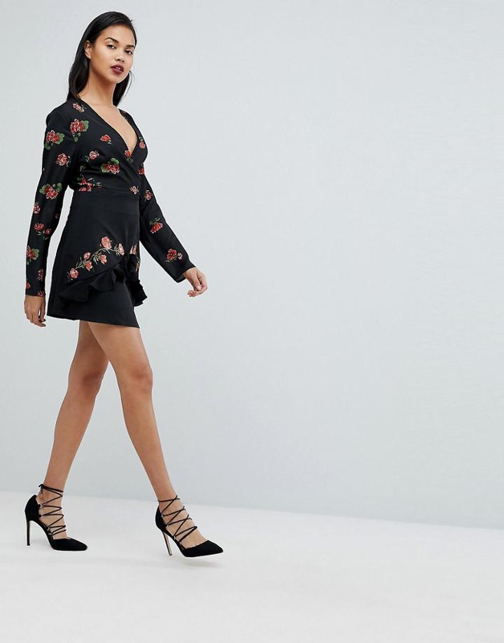 Fashion Union Layered Mini Skirt With Embroidery-black