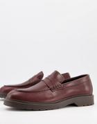 Selected Homme Leather Penny Loafers With Chunky Sole In Burgundy-red