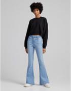 Bershka 90s Flare Jeans In Light Stone-blues