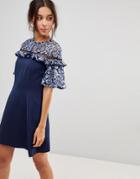 Keepsake Floral Lace Sleeve Dress - Blue