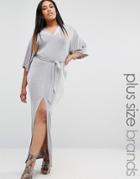 Missguided Plus Belted Kimono Sleeve Maxi Dress - Gray