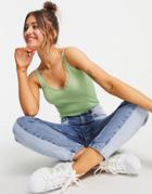 Qed London Knit Tank With Ruffle Trim In Mint-green