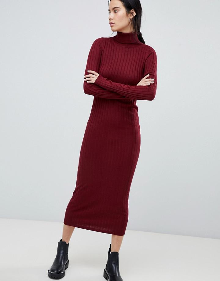 Asos Design Midi Dress With High Neck In Rib