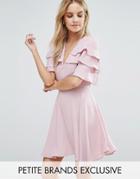 John Zack Petite Ruffle Shoulder Mini Tea Dress - Pink