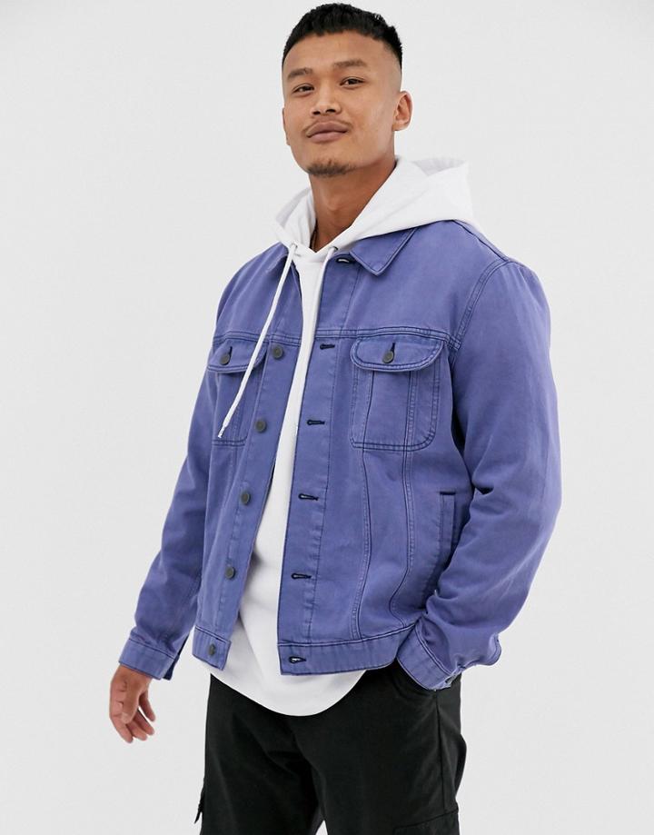 Asos Design Oversized Western Jacket In Overdyed Blue - Blue