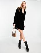 Asos Design Slouchy Mini Shirt Dress In Velvet-black