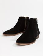 Walk London Dominic Zip Chelsea Boots In Black Suede - Black