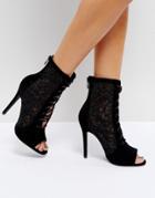 Prettylittlething Lace Heeled Lace Up Ankle Boot - Black