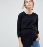 Asos Design Maternity Nursing Asymmetric Top With Double Layer - Black