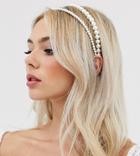 Design B London Double Pearl Headband - White