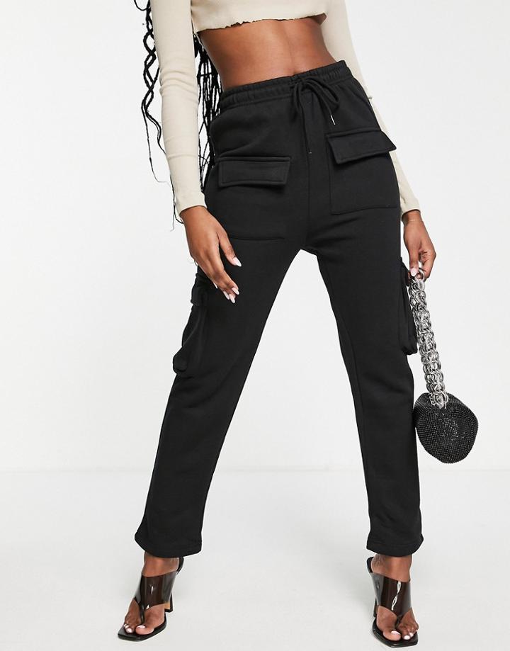 I Saw It First Cargo Straight Leg Sweatpants In Black