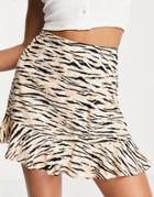 Miss Selfridge Eco Frill Hem Mini Skirt In Tiger Print-brown