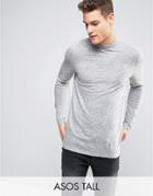 Asos Tall Long Sleeve T-shirt In Gray Textured Fabric With Turtleneck - Gray