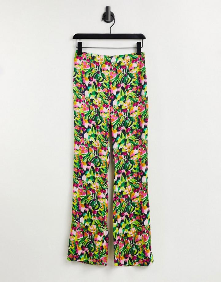 Liquorish High Waist Pants Set In Floral Print-multi