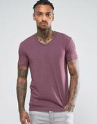 Asos Muscle T-shirt With V Neck In Red Marl - Red