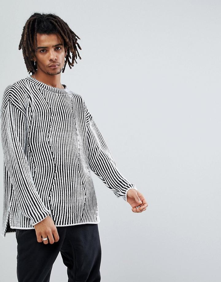 New Look Sweater With Knitted Detail In Black And White - Black