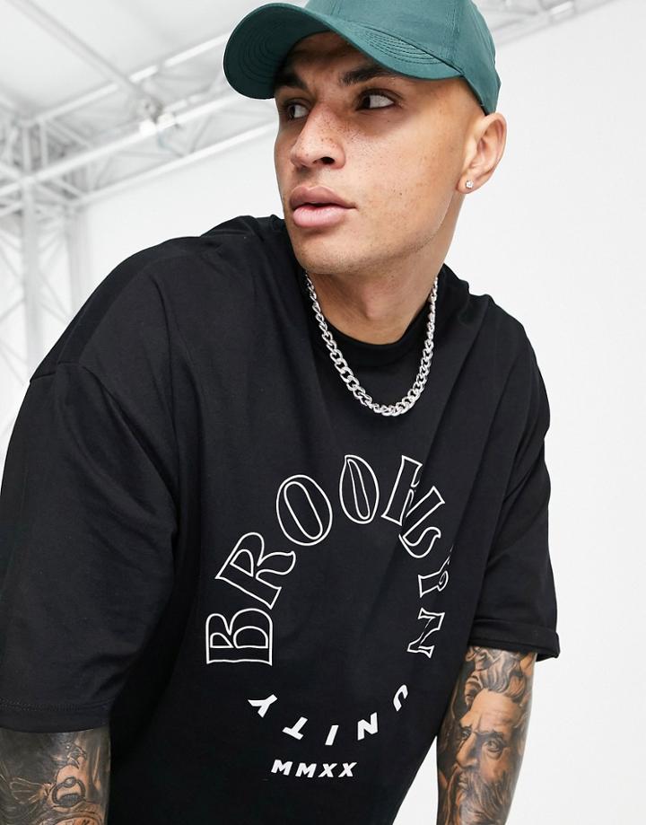 Asos Design Oversized T-shirt In Black Organic Cotton With Circle Text Print