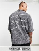 Asos Dark Future Oversized T-shirt With Raw Edge And Triple Back Print In Black Acid Wash
