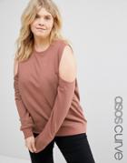 Asos Curve Sweatshirt With Clean Cold Shoulder - Pink