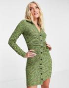 Stradivarius Long Sleeve Ruched Mini Dress In Space Dye-multi