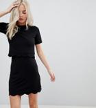Asos Design Petite Scalloped Hem Mini Dress With Crop Top-black