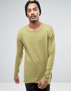 Asos Longline Scoop Neck Sweater In Green Cotton - Green