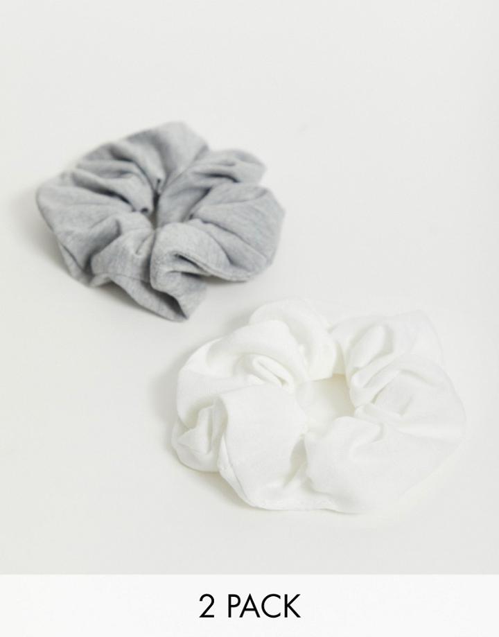 Asos Design Pack Of 2 Basic Scrunchie Hair Ties In Gray And White - Multi