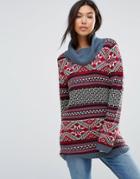 Qed London Roll Neck Fairisle Sweater - Multi