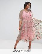 Asos Curve Salon Embroidered Smock Longer Length Midi Dress - Multi